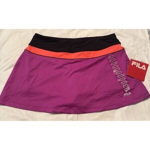 Fila Women's Skort Skirt Color Block Purple Black Back Key Pocket Sz Large New